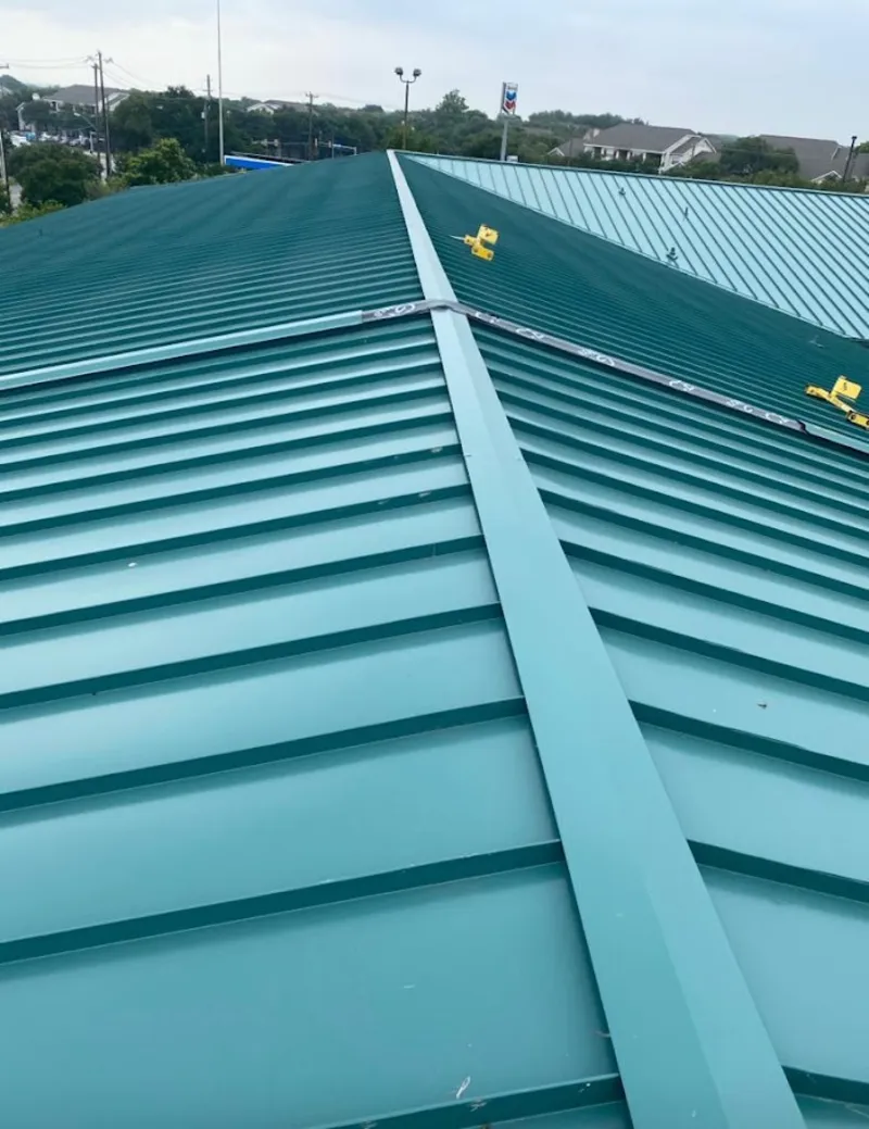 Green commercial metal roof ridge and valley for Metal Roof Repair in Delavan